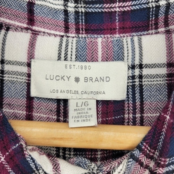 Lucky Brand Tunic Length Plaid Button-Down Shirt Sz Lg - Picture 3 of 5